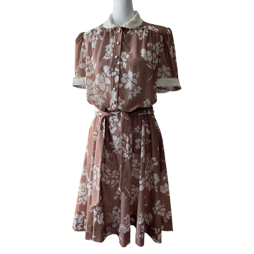 Vintage ‘70s Sears The Fashion Place Floral Print Belted Blouson Midi Dress